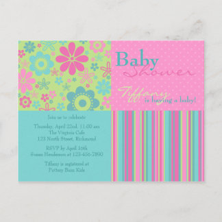 Flower Fizz Pink & Blue · Baby shower Uitnodiging Briefkaart
