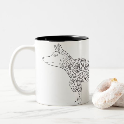 Flower Fox Tweekleurige Koffiemok (Met donut)