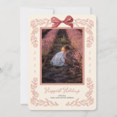 Flower Framed Holiday Bow Photo Holiday Kaart (Voorkant)