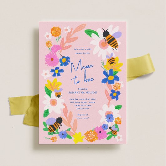 Flower Garden Bee Baby shower Kaart