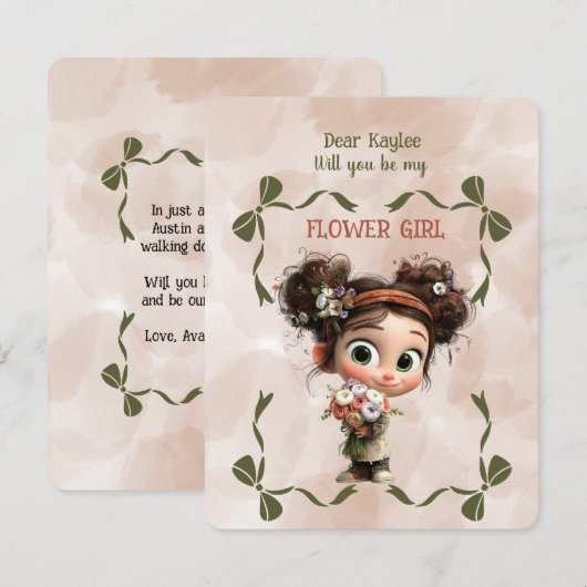 Flower Girl Invitation Floral Brown Watercolor (Devant / Derrière)