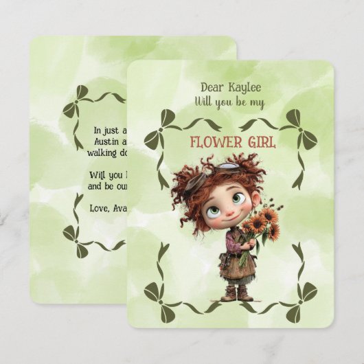 Flower Girl Invitation Floral Brown Watercolor (Devant / Derrière)