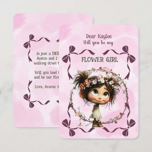 Flower Girl Invitation Floral Pink Watercolor Notitiekaartje (Voorkant / Achterkant)