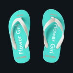 Flower Girl NAME Turquoise<br><div class="desc">Flower Girl est écrit en texte blanc contre une couleur turquoise gaie. Le nom et la date du Mariage est plutôt corail. Personnalisez le nom de vos petites filles de fleurs en majuscules voûtées. Cliquez sur Personnaliser pour augmenter ou diminuer la taille du nom pour entrer dans les lignes sécurisées....</div>