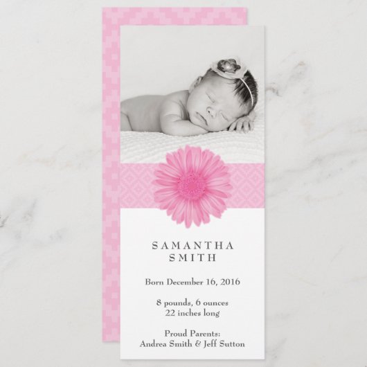 Flower Headband ı Faire-part de naissance 4" x 9,2 (Devant / Derrière)