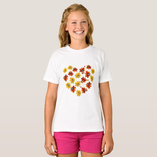 Flower Heart met vlinders T-shirt (Voorkant volledig)