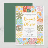  Flower Kleurrijke Retro bruiloft Kaart (Voorkant / Achterkant)