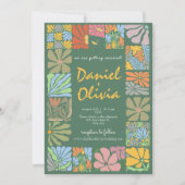  Flower Kleurrijke Retro bruiloft Kaart (Voorkant)
