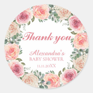 Flower Lijst Baby shower Dank u Ronde Sticker