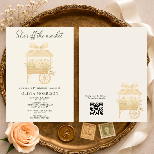 Flower Market Coquette Bow QR Code Bridal Shower Kaart