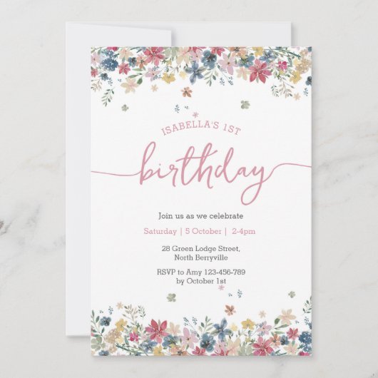 Flower Meadow Invitation d'anniversaire (Devant)
