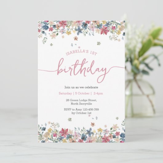 Flower Meadow Invitation d'anniversaire (Debout devant)