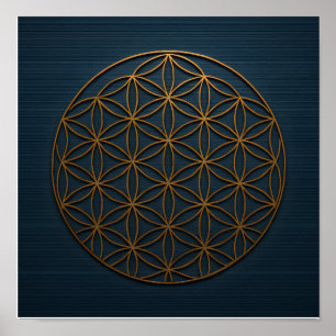 Flower of Life Blauw Bronzen Poster