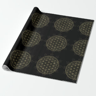 Flower of Life Elegante zwart en gouden occulte he Cadeaupapier