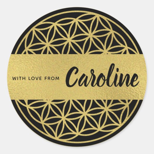 Flower of life gepersonaliseerde stickers goud & z (Voorkant)
