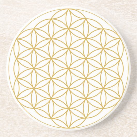 Flower of Life Zandsteen Onderzetters Goud Wit (Voorkant)