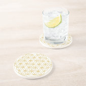 Flower of Life Zandsteen Onderzetters Goud Wit (Zijkant)