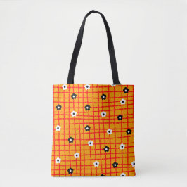 Flower Oranje Red Check Pattern Vibrant Draagtas