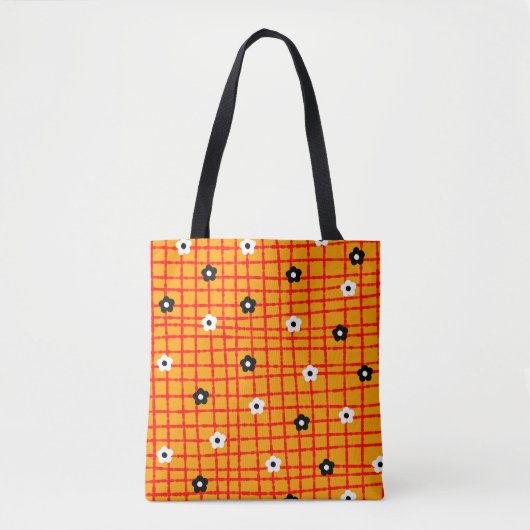 Flower Oranje Red Check Pattern Vibrant Draagtas (Voorkant)