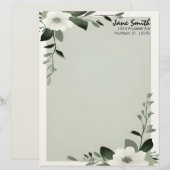 Flower Overlay Sage Green Personalized Stationery Briefhoofd (Voorkant / Achterkant)