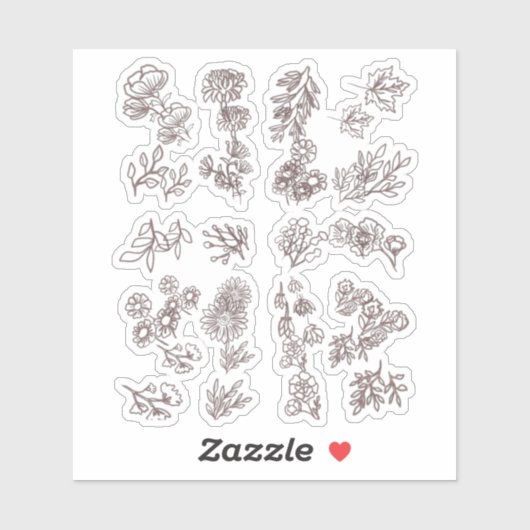 Flower Pack heldere en glanzende lijnkunst Sticker (Vel)