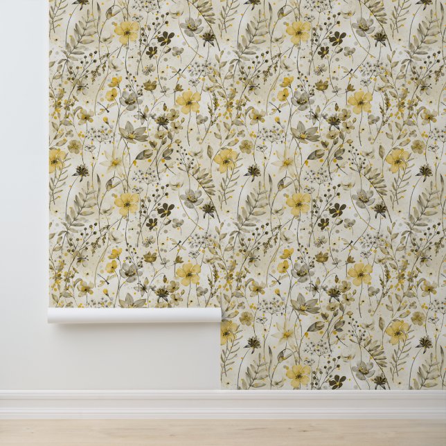 FLOWER PARADISE / yellow khaki mood  Behang (Applicatie)