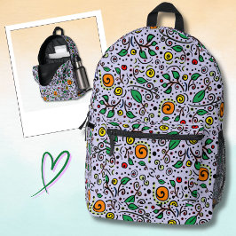 Flower Pattern orange Swirl Berry on Lilac -  Bedrukte Rugzak