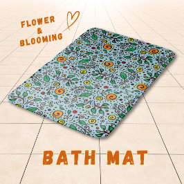 Flower Pattern oranje Swirl Berry op Blauwgroen - Badmat