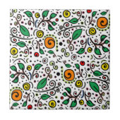 Flower Pattern oranje Swirl Berry op Wit - Tegeltje (Voorkant)