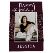 Flower Pattern Photo Happy Birthday Medium Cadeauzakje (Achterkant)