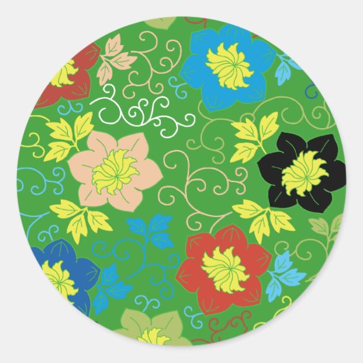 flower pattern ronde sticker (Voorkant)
