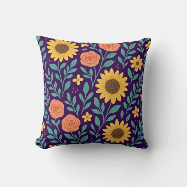 Flower pattern with dark purple background kussen (Voorkant)