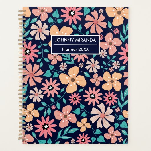 Flower Pattern Year and Name Navy Planner (Voorkant)