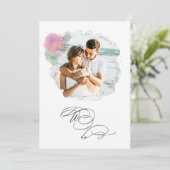 *~* Flower PHOTO RSVP + QR AR6 ROOS bruiloft invit Kaart (Staand voorkant)