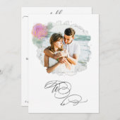 *~* Flower PHOTO RSVP + QR AR6 ROOS bruiloft invit Kaart (Voorkant / Achterkant)