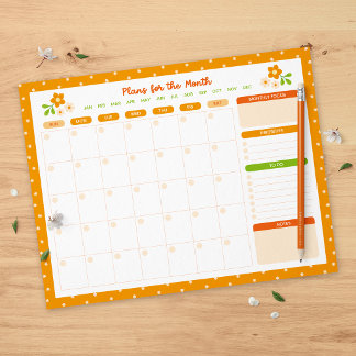 Flower Polka Dots Monthly Sunday Start Planner Notitieblok