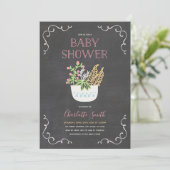 Flower Pot Chalkboard Roze Baby shower Uitnodiging (Staand voorkant)