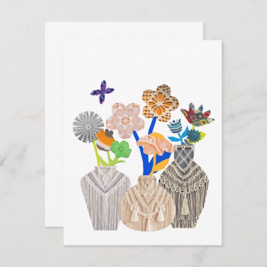 Flower pot crochet macrame cartes de notes (Devant / Derrière)