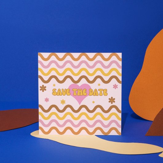 Flower Power 60's 70's Retro Save the Date Kaart