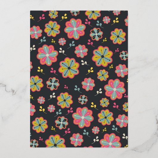 Flower Power 70's Retro Groovy Wedding Real Folie Uitnodiging (Achterkant)