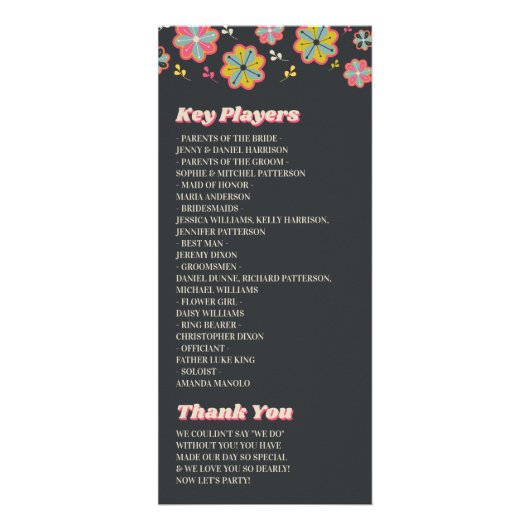 Flower Power 70's Retro Super Wedding Programme (Dos)