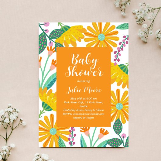 Flower Power-Baby shower Kaart