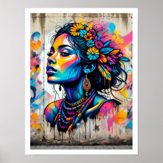 Flower Power-beeld van een hippie vrouw Poster