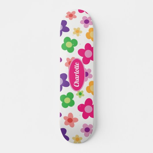 Flower Power Bloemkleurig Paars & RozeMaatwerk Skateboard (Voorkant)