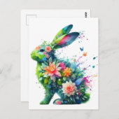 Flower Power Bunny Rabbit Briefkaart (Voorkant / Achterkant)
