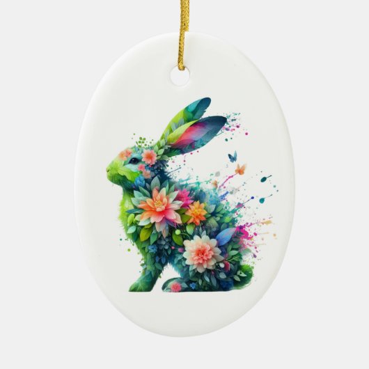 Flower Power Bunny Rabbit Keramisch Ornament (Voorkant)