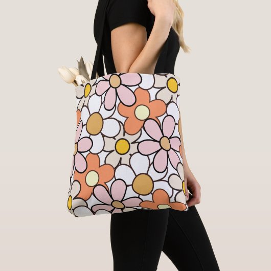 Flower Power Canvas tas | Retro 70s Groovy Bloemen (Dichtbij)