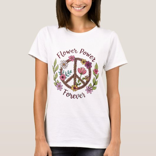 Flower Power Forever Peace Sign 70s T-shirt (Voorkant)