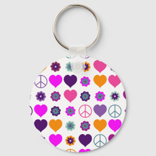 Flower Power Hart Vrede Patroon + jouw achtergrond Sleutelhanger