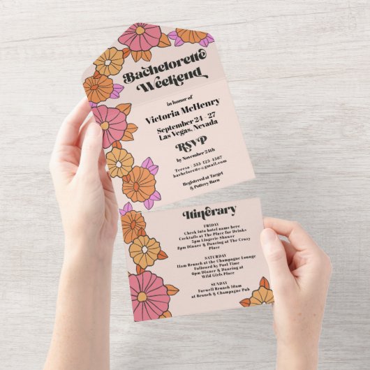 Flower Power Hippie Bachelorette Weekend All In One Uitnodiging (Afscheurbaar)